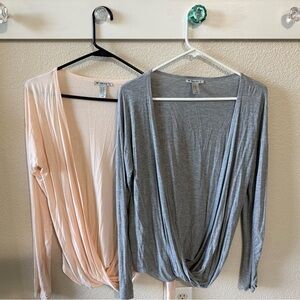 Women's Forever 21 Draped V-Neck Tops - Gray and Peach